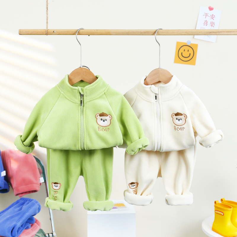 宝宝春秋薄绒套装中小童男童女童婴儿童装两件套洋气秋装加绒