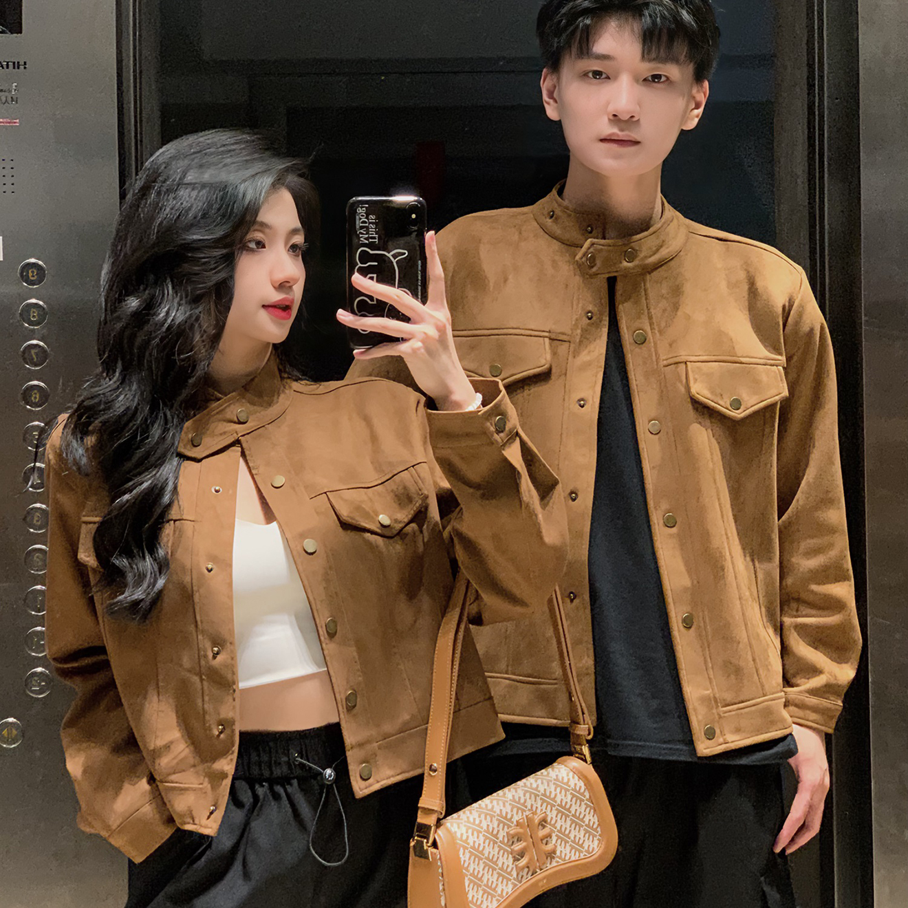 高级感情侣装秋季2025新款美式复古外套小众设计感潮流机车服夹克