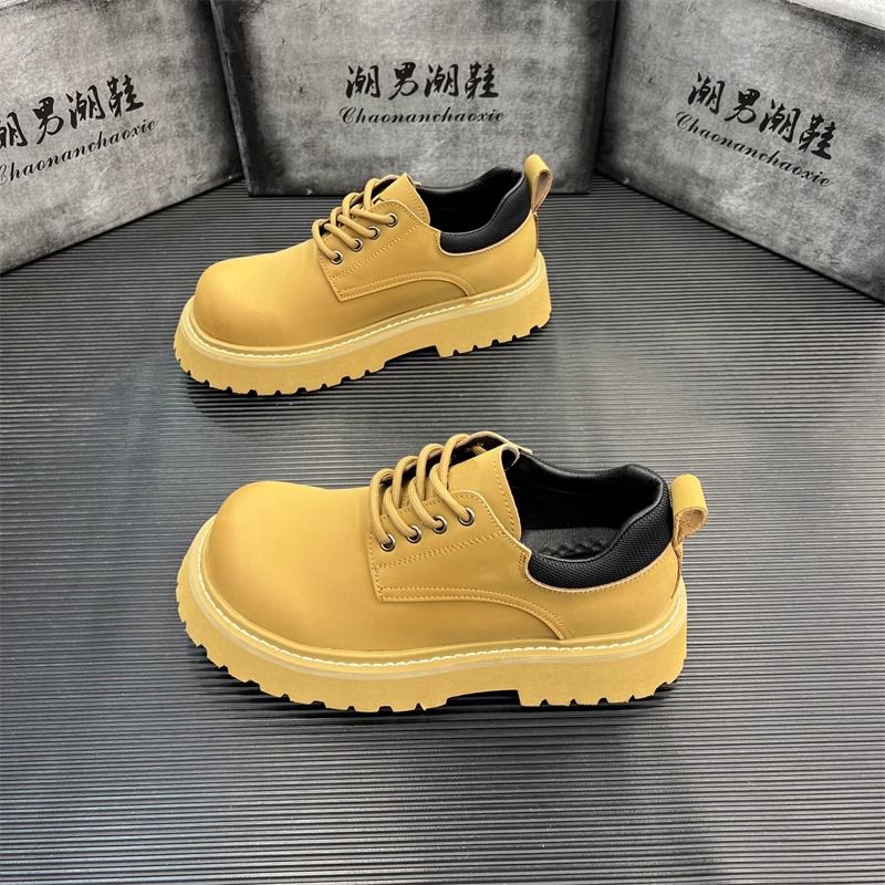 低帮大黄靴男潮厚底增高皮鞋英伦风休闲大头cleanfit德比鞋男通勤