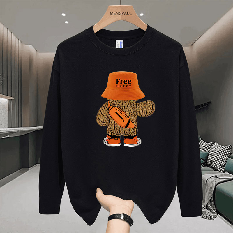 【源头工厂】男士长袖T恤男秋季内搭秋衣男装宽松弹力打底衫印花t恤