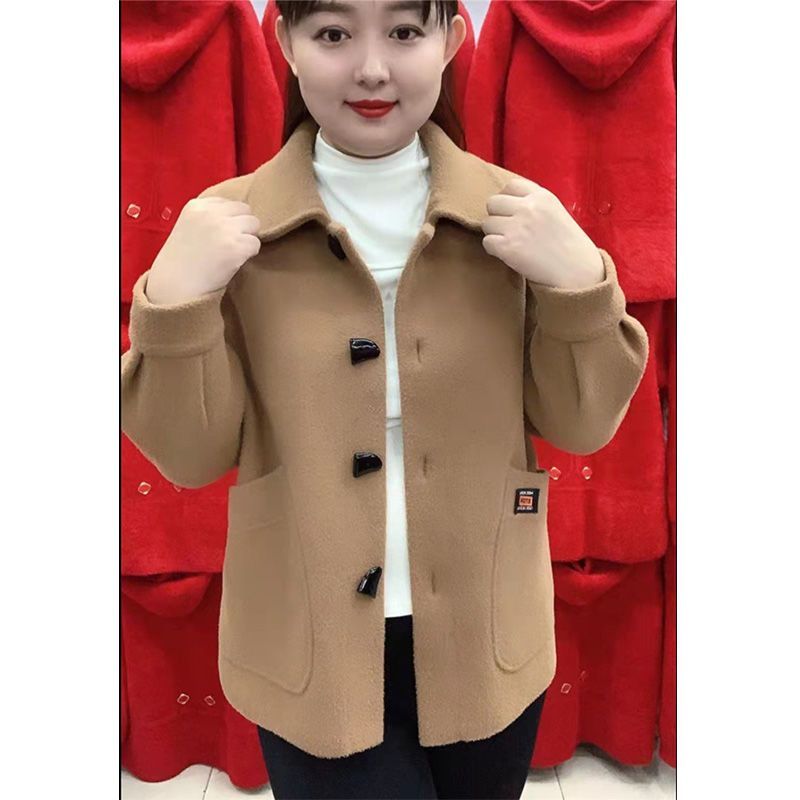 秋冬季新款高档针织开衫宽松上衣双面呢短款毛绒外套女中年妈妈装