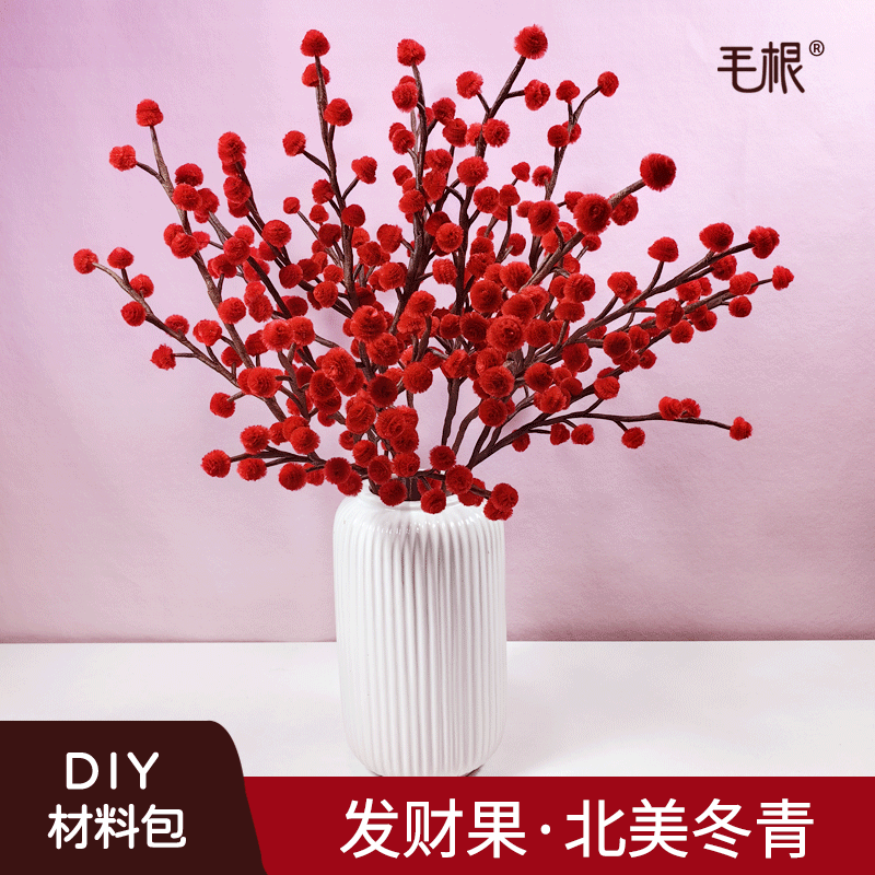 发财果北美冬青年宵花扭扭棒材料包DIY手工创意【非成品/不含花瓶】
