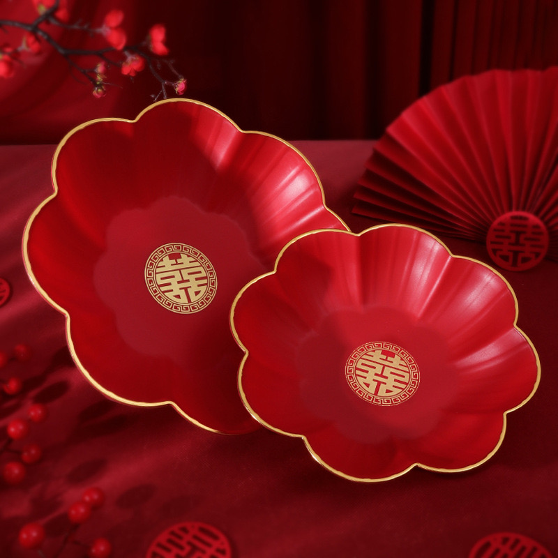喜庆喜字结婚用果盘新款2024高档大气婚庆用喜盘糖果水果干果盘