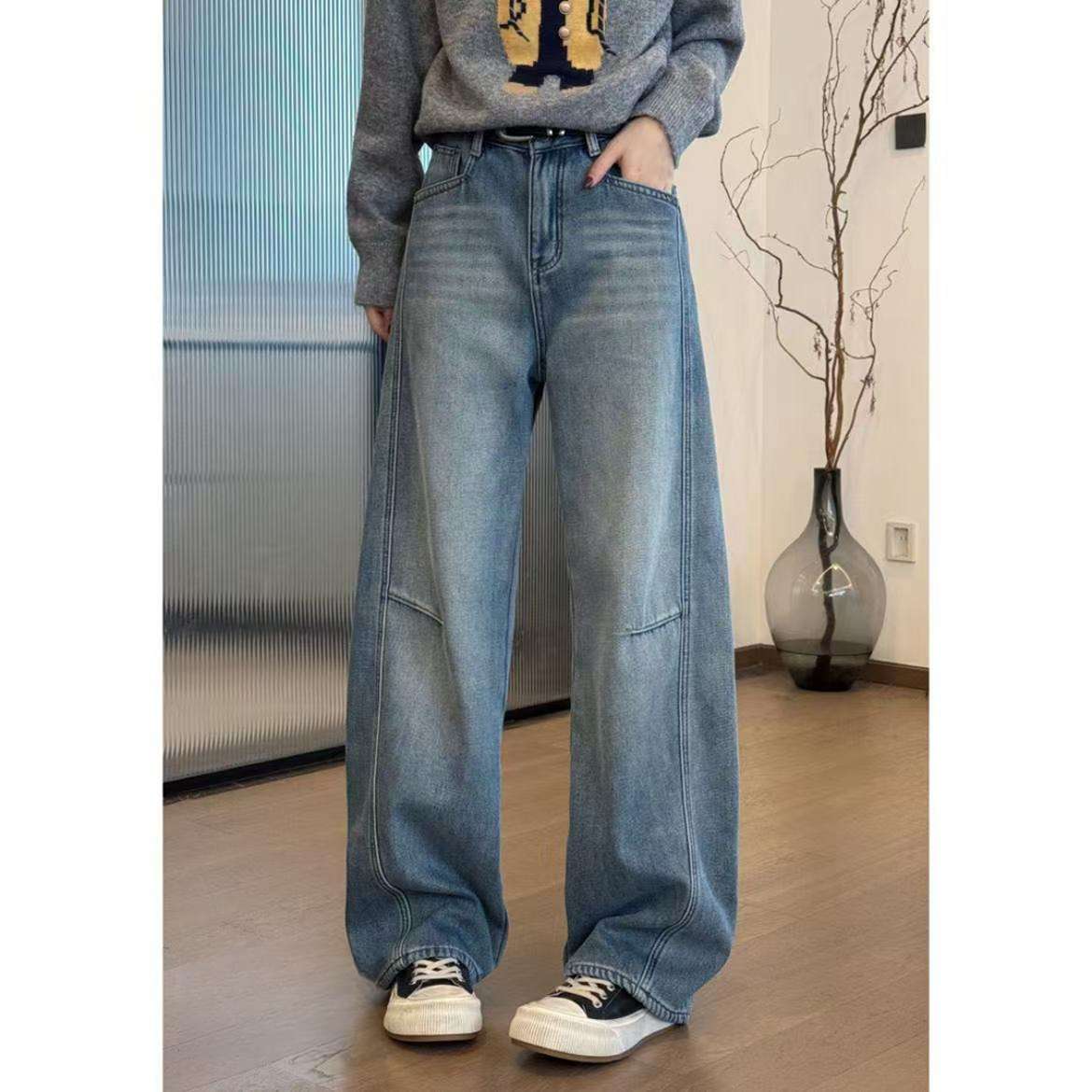 女款加绒弯刀牛仔裤 11-19冬季2024时尚牛仔裤