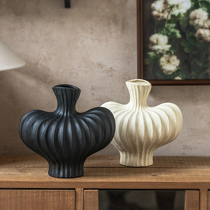 小悠家〖松弛感摆件〗高级感花瓶复古插花器陶瓷侘寂风玄关入户