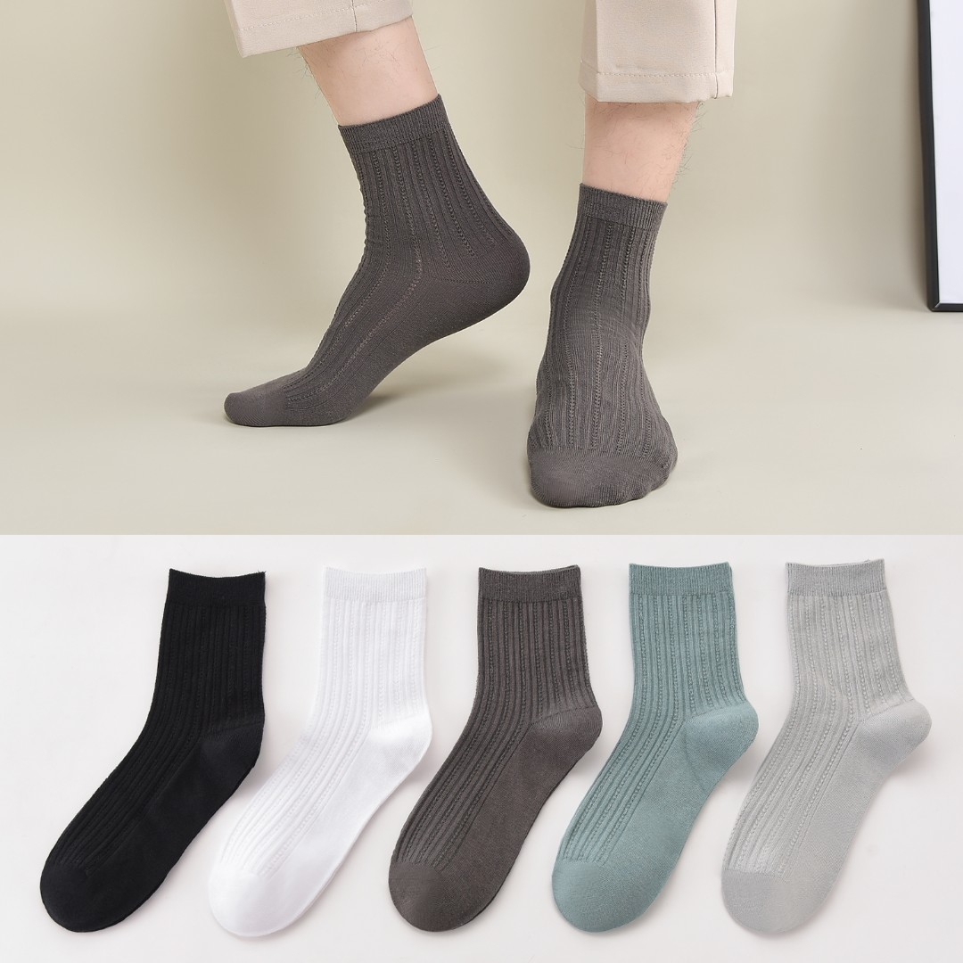 男女士春夏款双针中筒网眼纯色棉袜 简约风透气镂空中网棉袜W-Z6