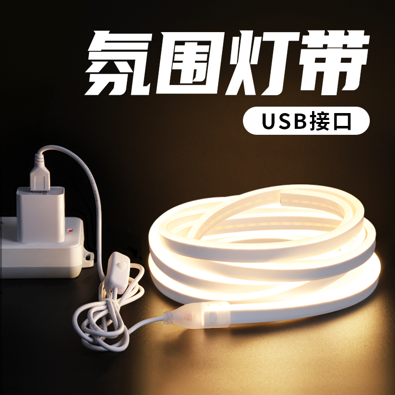 USB灯带氛围自粘充电接口电池不插电手办电脑床头低压发光led灯条