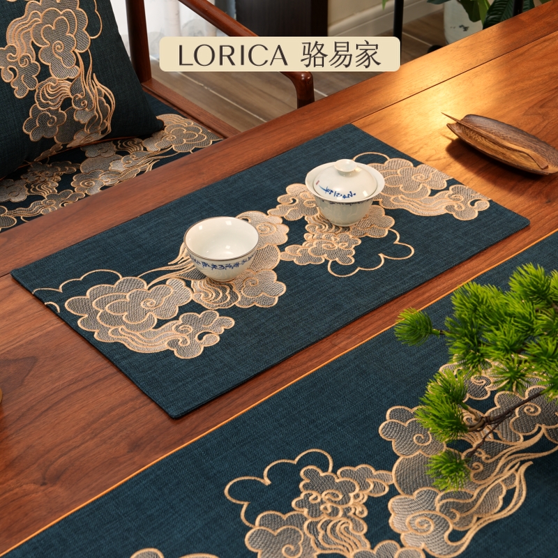 骆易家【祥云锦簇】新中式茶席茶杯垫刺绣布艺茶盘隔热垫茶桌垫布