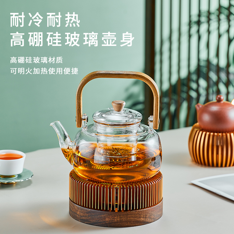 保温加热花茶壶煮茶炉家用温茶炉玻璃烧水壶煮茶壶提梁壶温茶器