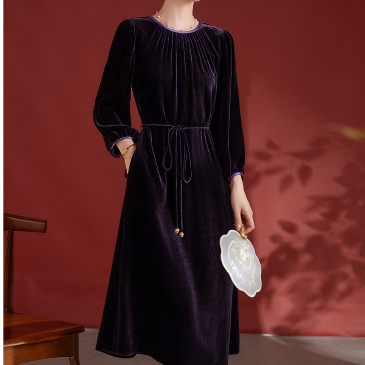 水墨佳人真丝丝绒气质女装连衣裙82497980