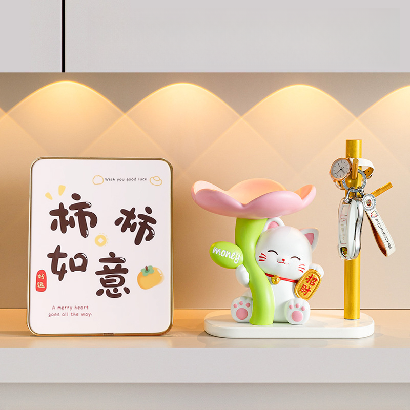 樱花招财猫入户玄关钥匙收纳摆件客厅鞋柜家居装饰品乔迁新居礼品