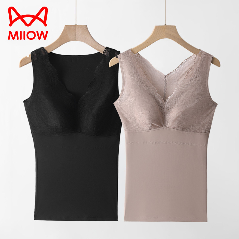 MiiOW/猫人磨毛免穿文胸塑身保暖背心收腹束腰美体加绒保暖上衣女