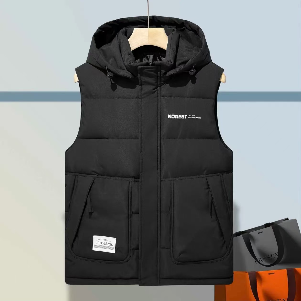 07#秋冬季新款保暖马甲宽松时尚潮流棉坎肩男士可拆卸帽男款马夹