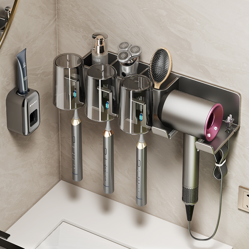 百年正和电动牙刷置物架壁挂式吹风机支架牙杯漱口杯免打孔牙刷架