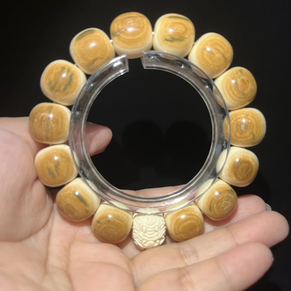 H003天然猛犸象牙大黄京眼睛老型手串15/14mm男女款单圈文玩收藏