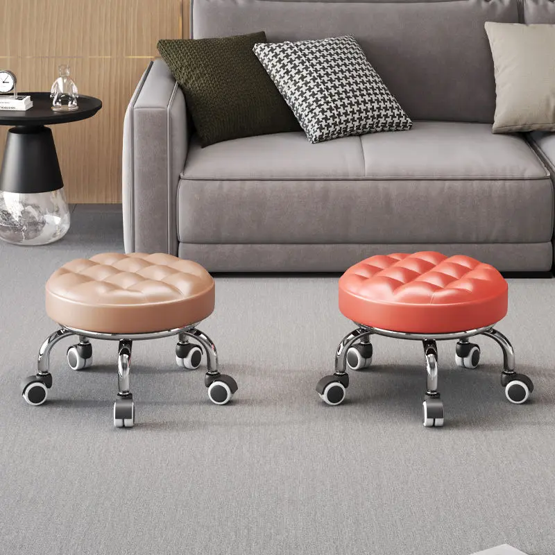 滑轮凳子客厅家用创意旋转皮凳五轮可移动美缝垫脚脚踏凳小凳