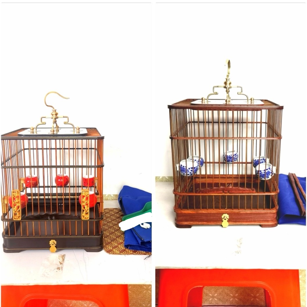 蝴蝶门（23cm宽X26cm高）方笼（篦子在下）绣眼红子玉鸟黄鸟手工鸟笼