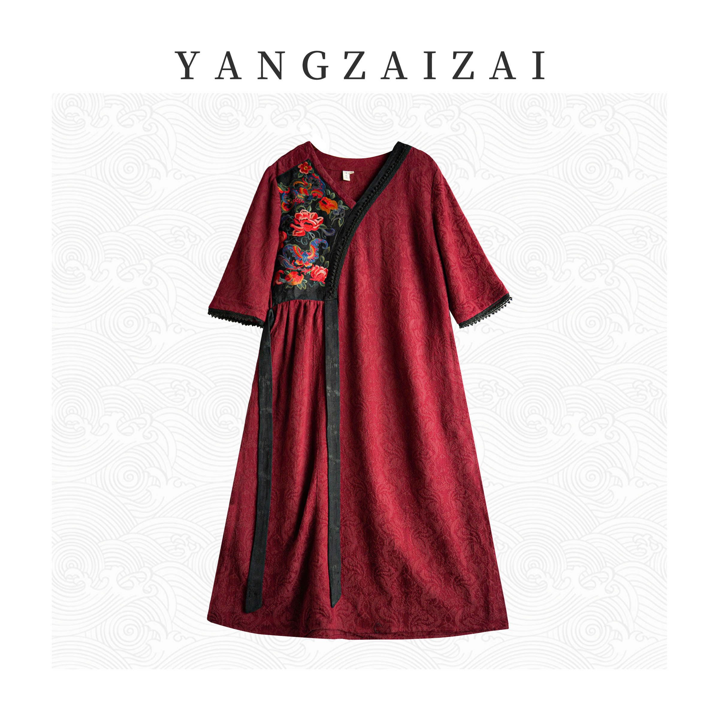 YANGZAIZAI/羊在在【玫瑰庄园】国风民族风重工刺绣提花连衣裙L523