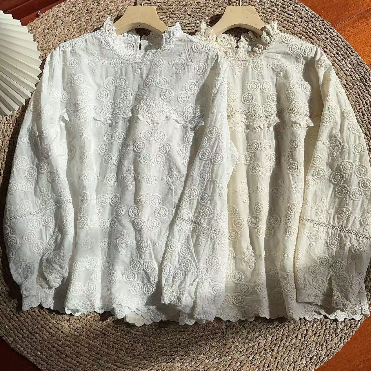 MANXMAN【浮云卷】森系新款立领重工拼接套头百搭直筒波浪下摆衬衫