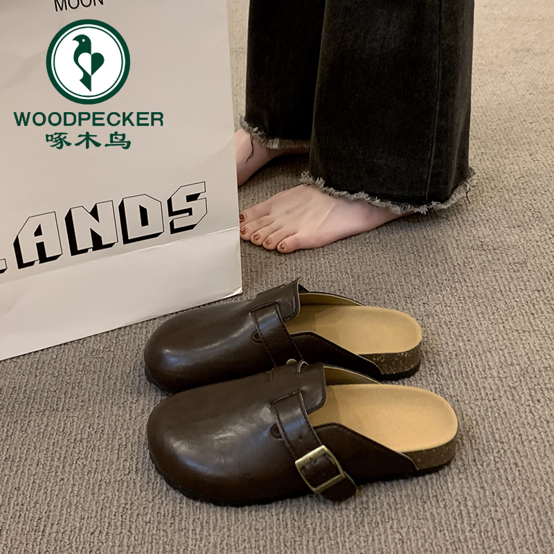 啄木鸟包头舒适凉拖鞋女外穿2024夏季新款百搭防滑休闲平底勃肯鞋