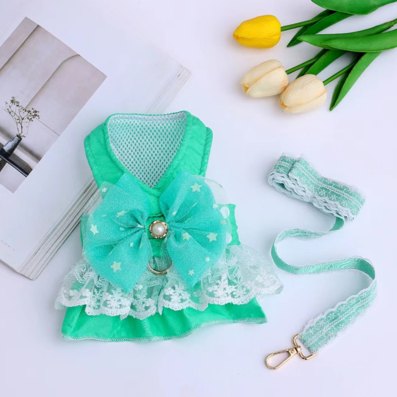 宠物2023新款绿色牵引裙泰迪博美比熊猫咪通用狗狗