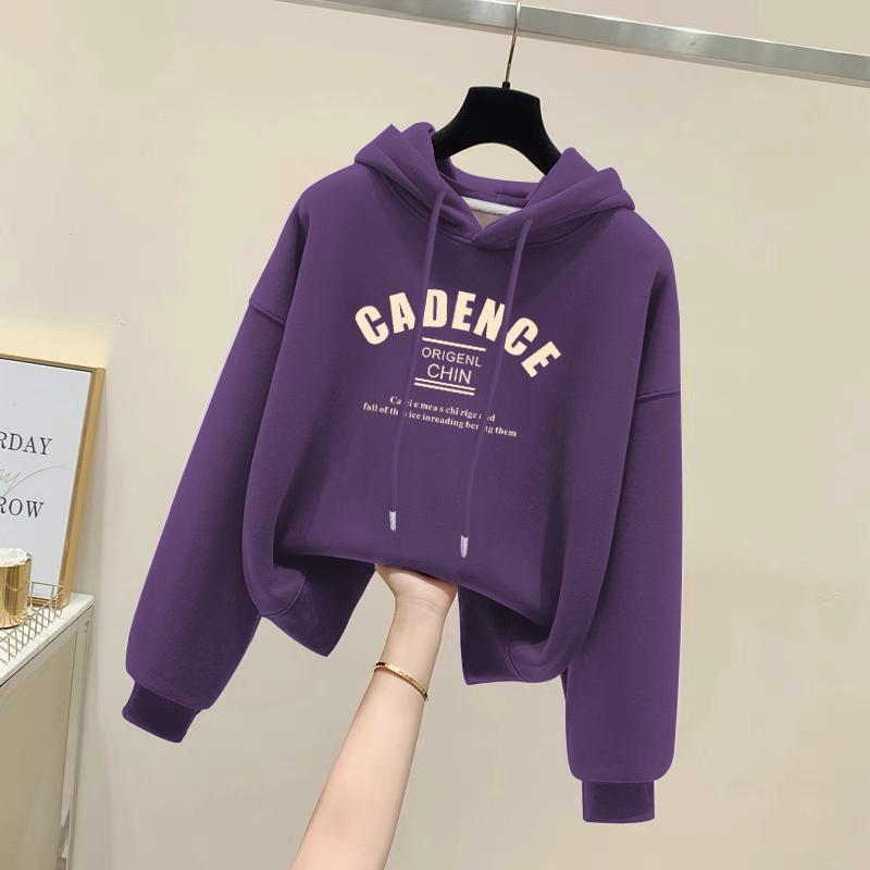 设计感小众秋冬新款2024加绒加厚套头连帽卫衣女短款宽松韩版外套