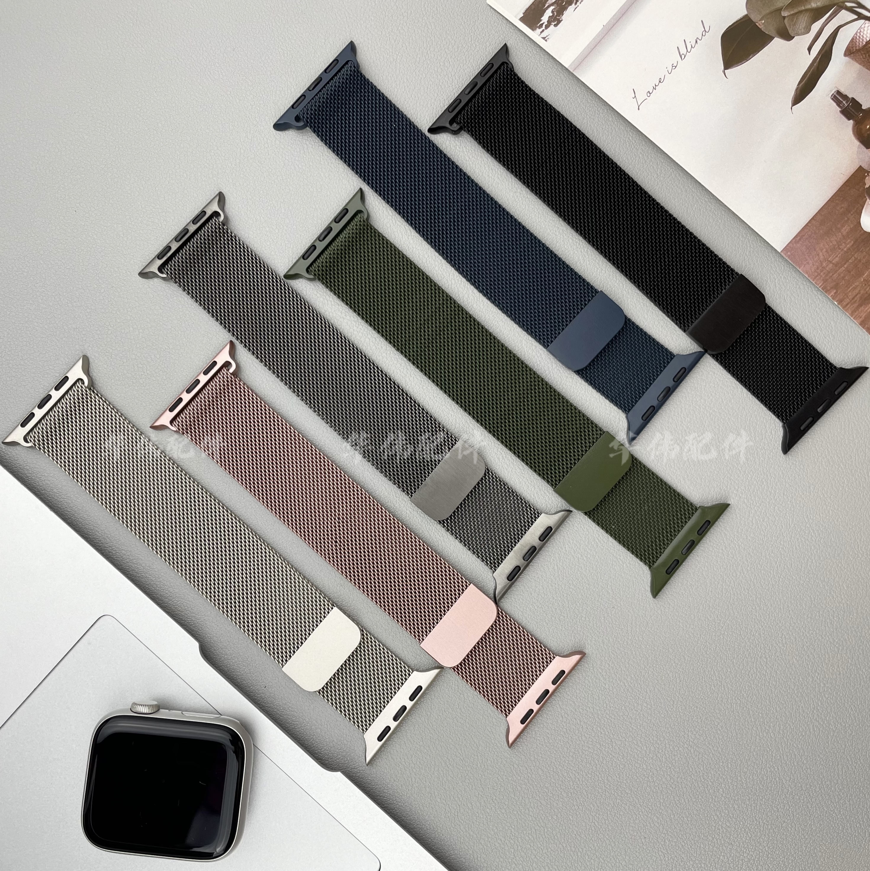 适用applewatch米兰尼斯S9金属表带iwatch8765se磁吸表带编织表带