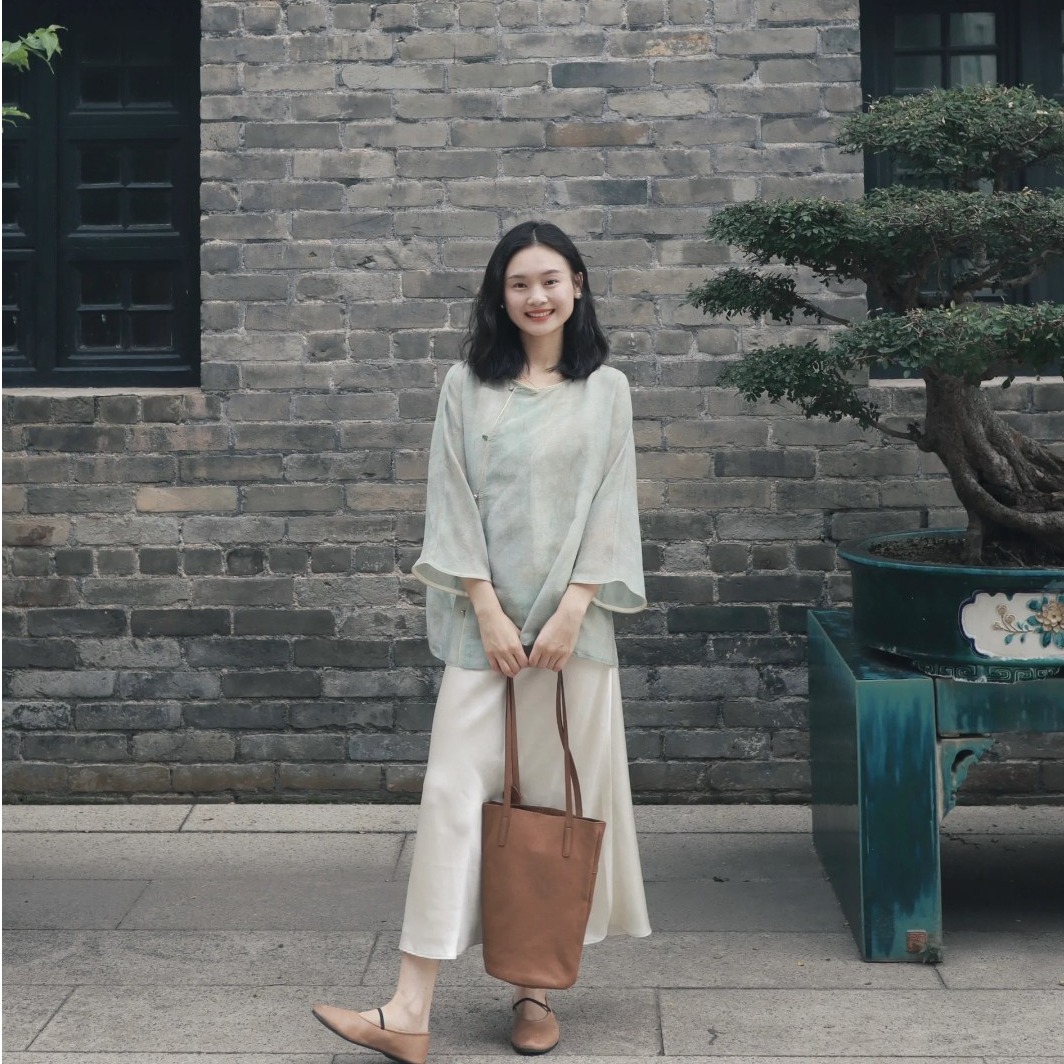 新中式女装国风禅意茶服蓝色衬衫2025夏季新款时尚气质百搭小衫