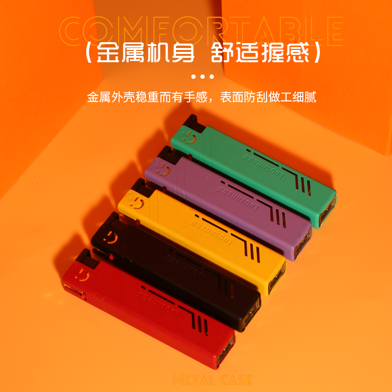 时尚方形金属套壳蓝焰直冲防风打火机零售批发个性简约充气打火机