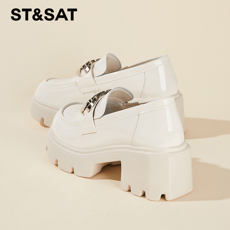 星期六小香风法式单鞋女2025秋季新款高跟小皮鞋白色防水台乐福鞋