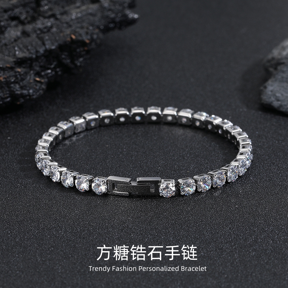 梵亚格 不锈钢合成锆石手链 方糖手链时尚百搭潮小众简约气质手饰