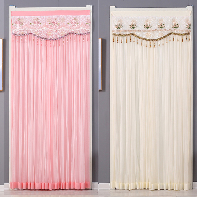 客厅冷气遮光蕾丝门帘挡风帘免打孔卧室卫生间夏季防蚊虫隐私款