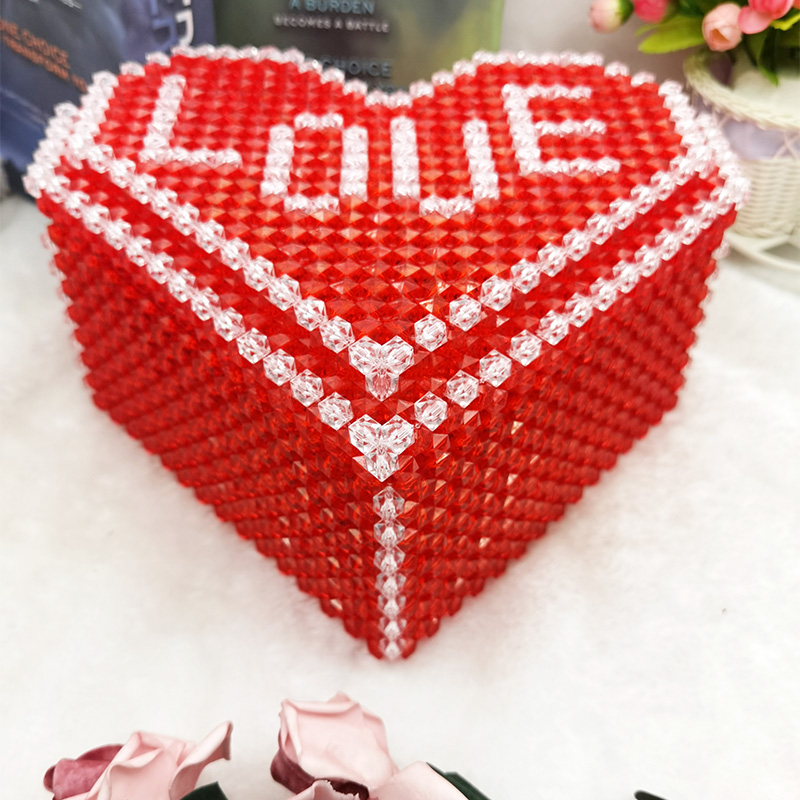 手工串珠love首饰盒化妆盒收纳盒摆件结婚送礼新房装饰品工艺品