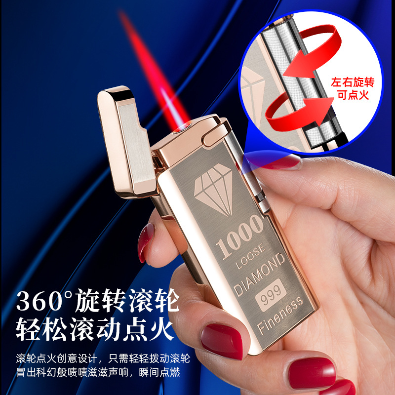 新款侧滑电子触摸感应充气打火机防风个性滚轮男士高档高颜值