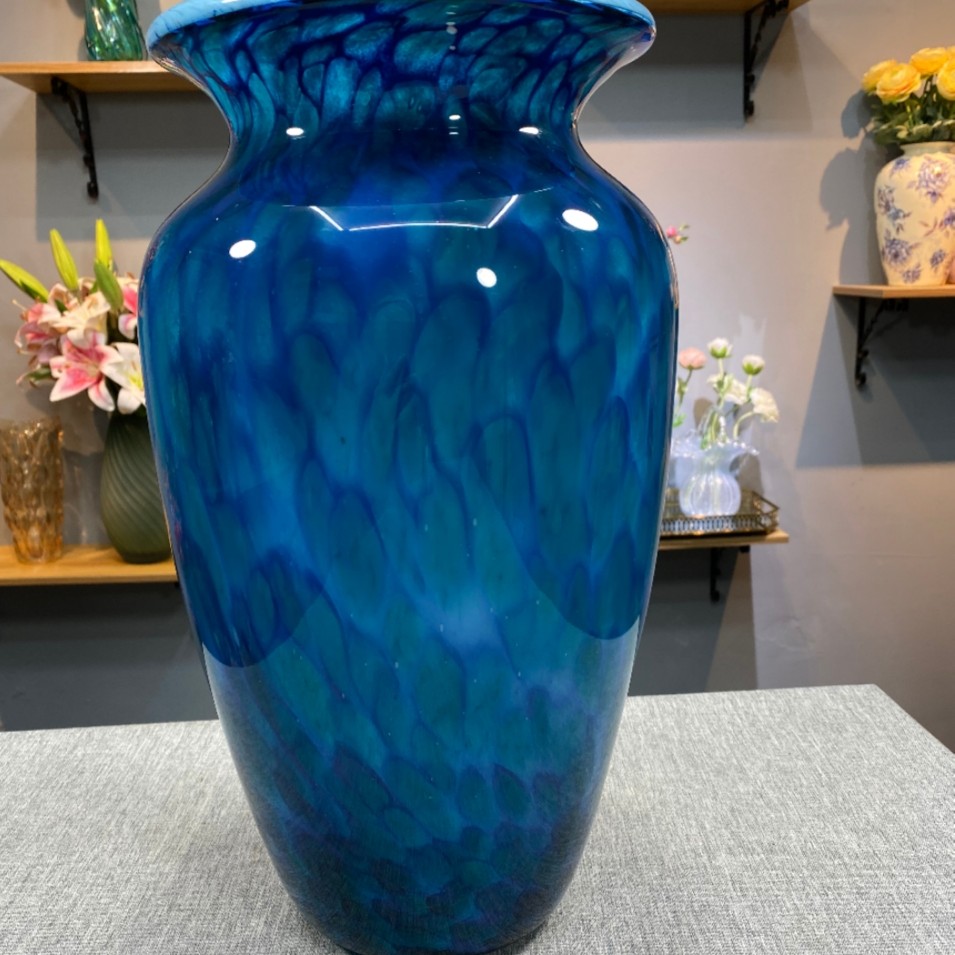 琉璃花卉桌面孔雀蓝收口琉璃花瓶欧式家居装饰花瓶摆件玻璃