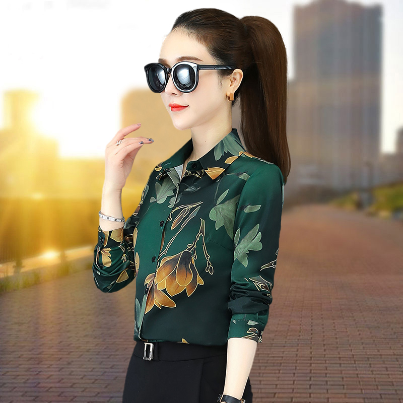 碎花雪纺衬衫女长袖春季服饰新款2025韩版印花衬衣中年洋气上衣秋