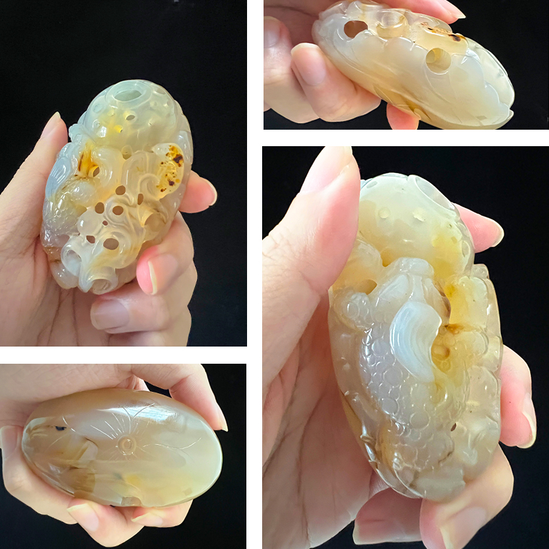 天然貔貅手把件大葫芦玛瑙玉髓原石天然玛瑙聚宝盆男女把玩件摆件