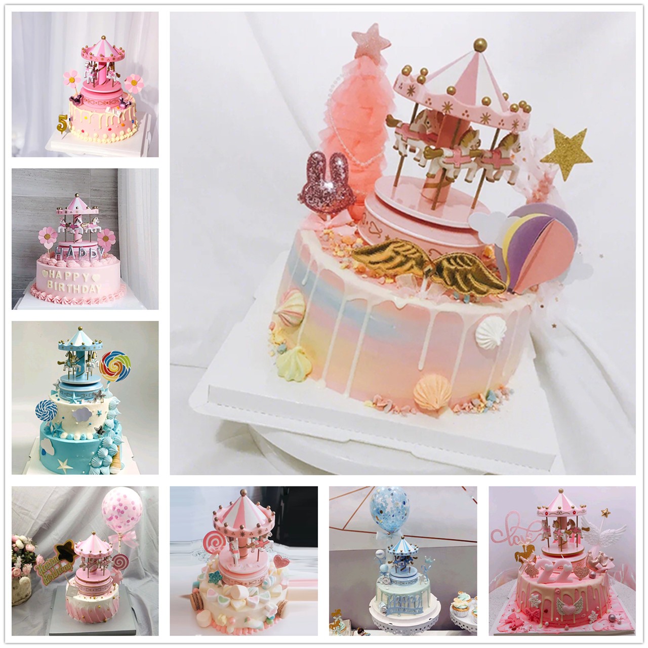 网红旋转木马生日蛋糕卡通新款创意可爱儿童男孩女孩全国同城配送