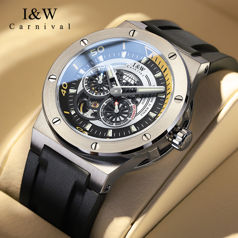 瑞士名表爱沃驰大黄蜂手表男士多功能机械表夜光防水腕表运动男表