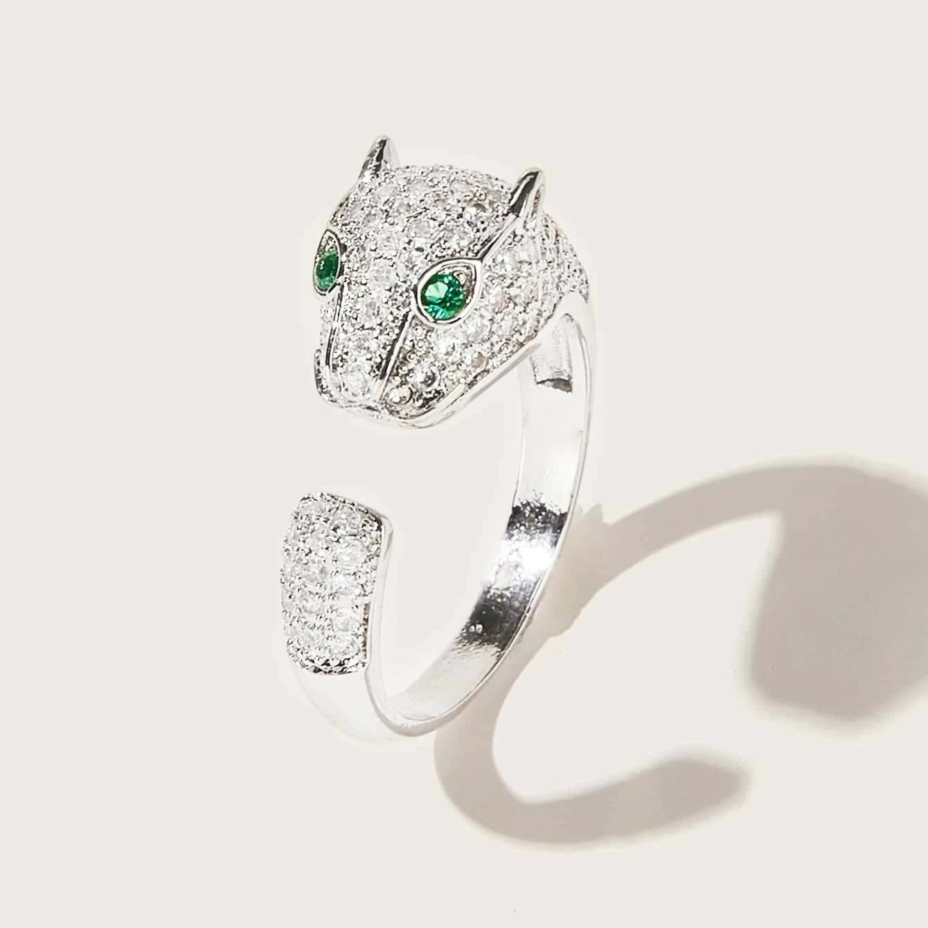 铜合金戒指 气质轻奢几何型欧美风开口闪耀锆石小动物银开口戒指i