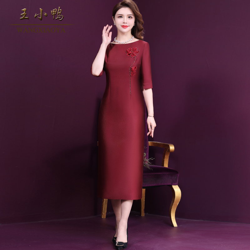 王小鸭W-QN-8359喜婆婆连衣裙女品牌立体刺绣晚宴婚宴流行礼服