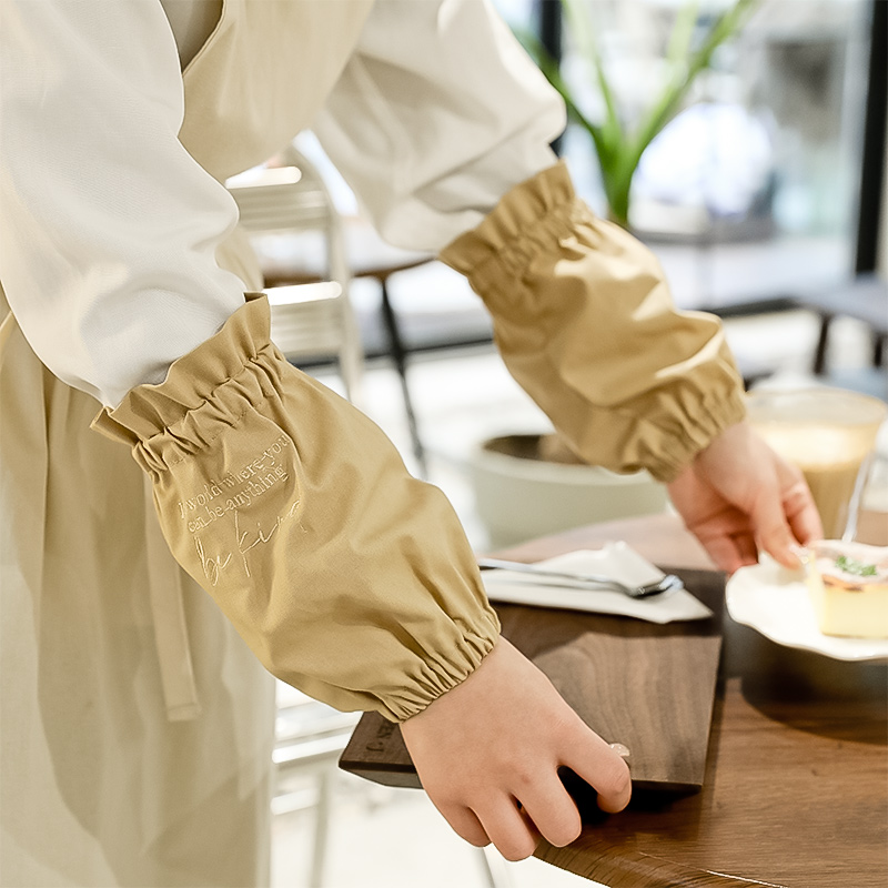 百搭法式纯色上班防脏绿色刺绣袖套棉麻宽松护袖防泼水耐脏套袖