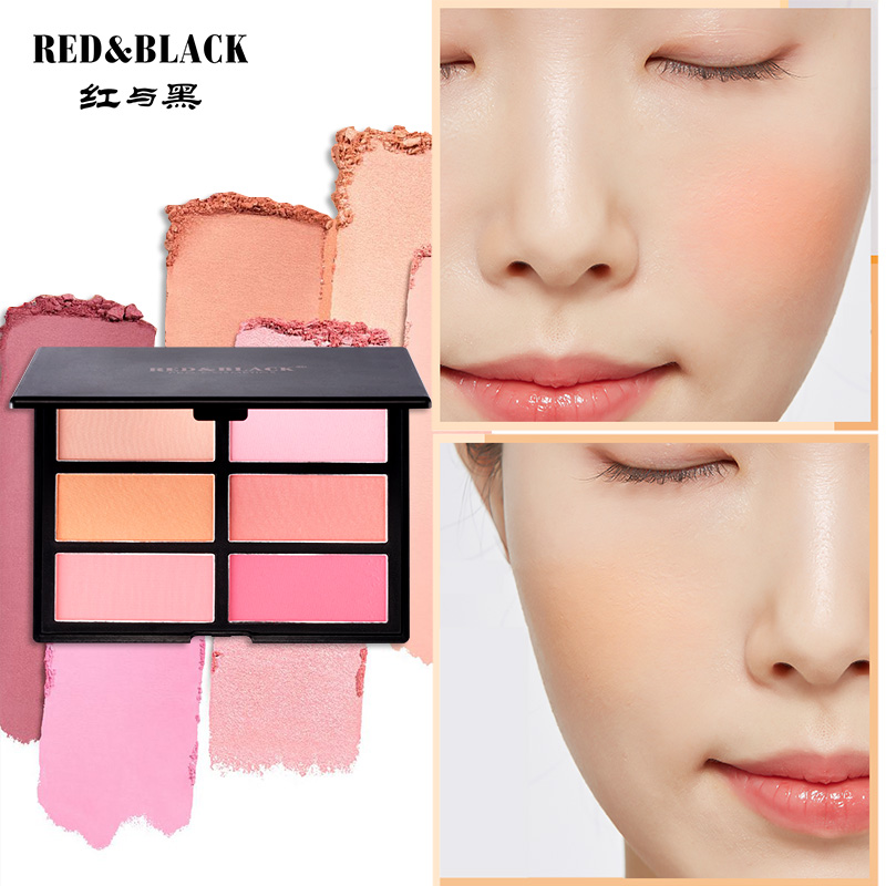 红与黑彩妆六色腮红盒干枯玫瑰蜜桃色腮红自然晒红高光暗影修容盘