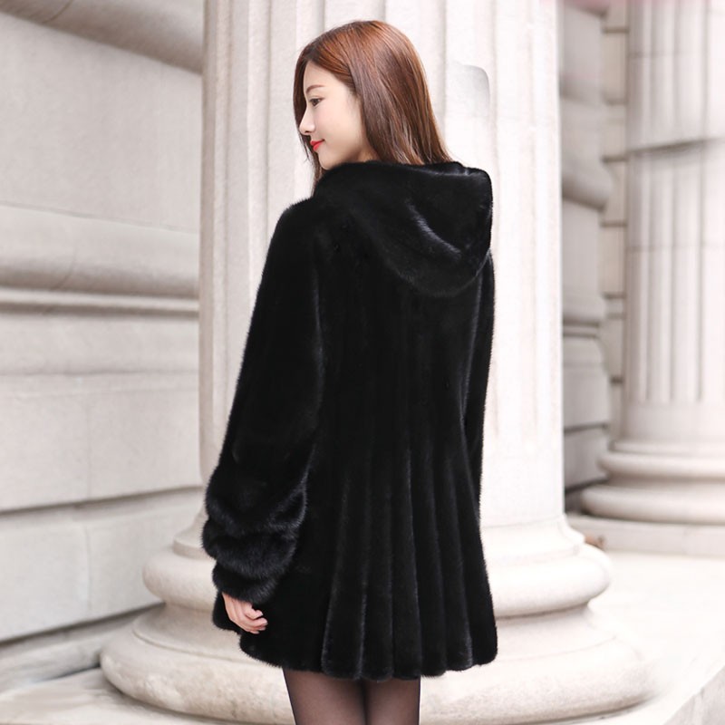 E伊奴卡 2025新款貂皮大衣女帽整貂中长款进口水貂修身外套
