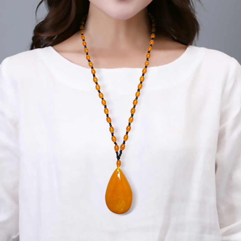非金属树脂项链 椭圆珠 复古水滴葫芦吊坠毛衣项链百搭时尚挂件