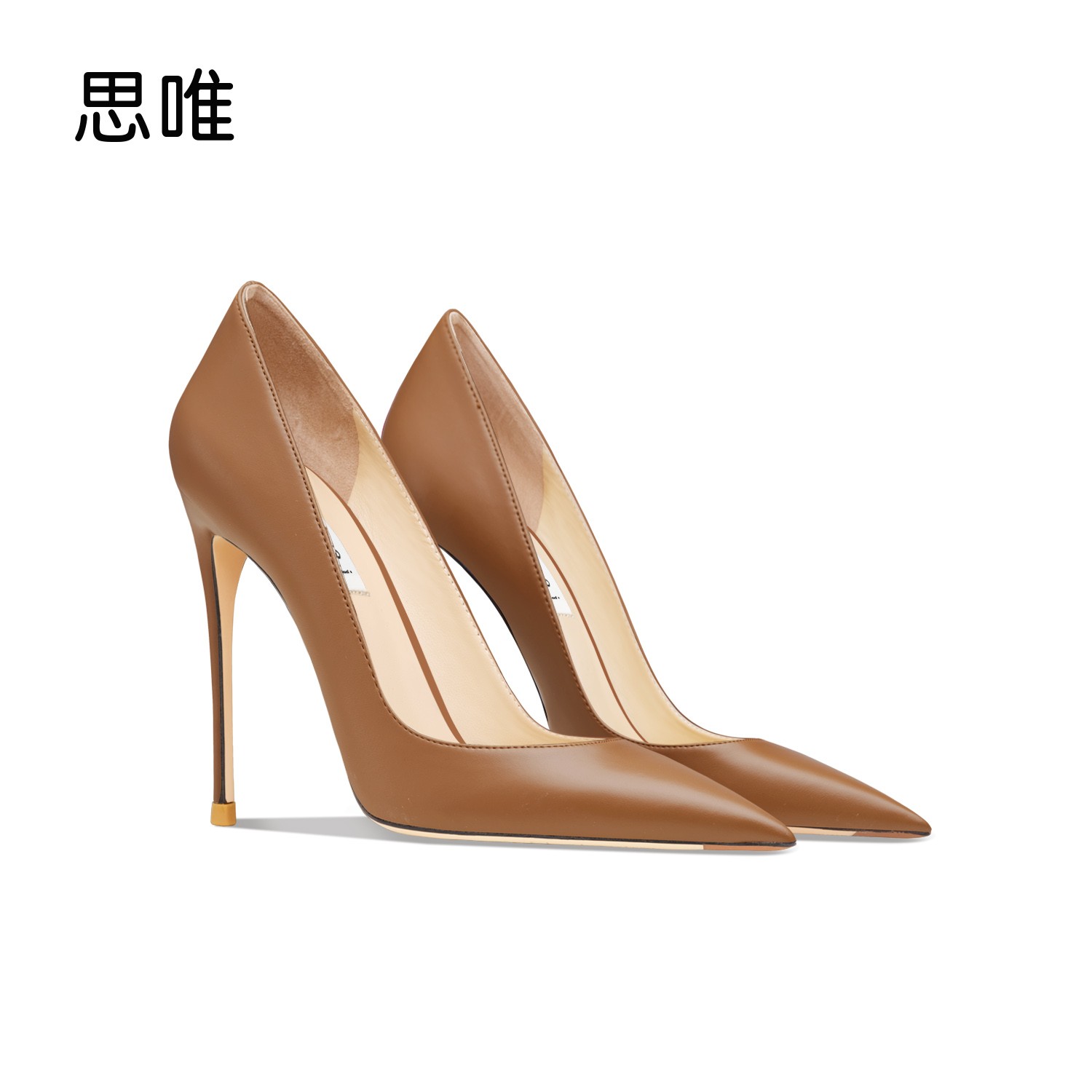 思唯棕色哑光高跟鞋女2025年新款爆款尖头浅口细跟性感气质单跟鞋