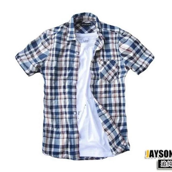 夏季男士修身格子 格仔衬衫 韩版潮流 短袖休闲 衬衣