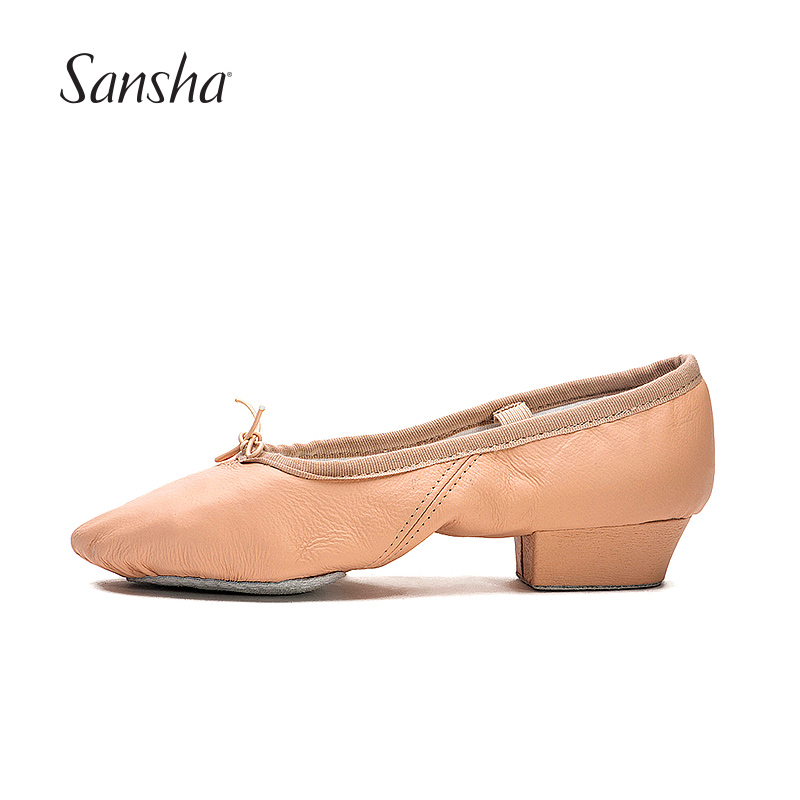 Sansha/三沙女士真皮软底系带低跟练功鞋形体鞋芭蕾舞教师鞋TE2