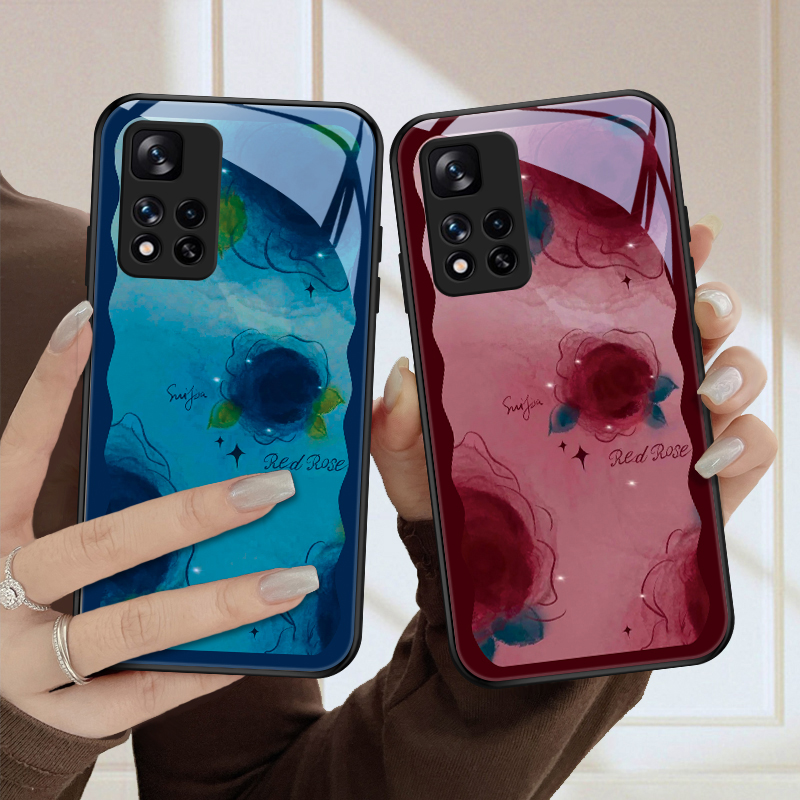 彩墨花适用小米红米note11手机壳pro玻璃redmi全包防摔5G版保护套