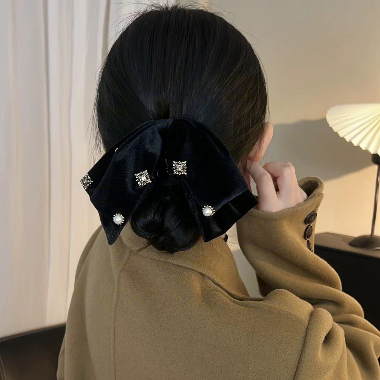 仙本那丝绒蝴蝶结抓夹气质甜美百搭复古秋冬马尾夹